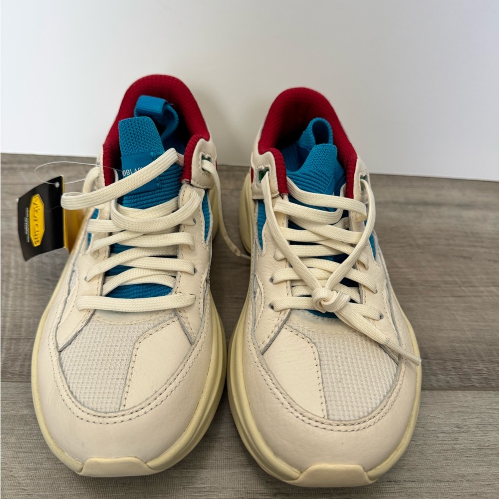 Vibram Brand Black Cream Sneakers with Blue and Red Accents, NWT